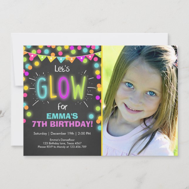 Neon Glow in the Dark Birthday invitation (Front)