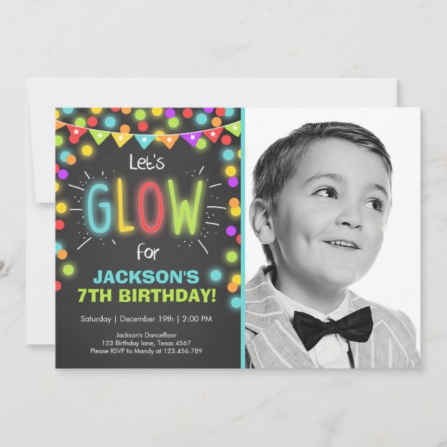 Neon Glow in the Dark Birthday invitation (Front)