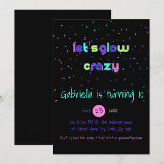 Neon Glow In The Dark Birthday Party Invitation