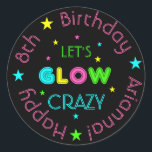 Neon Glow in the Dark Kids Birthday Sticker<br><div class="desc">This sticker is great to use for your glow in the dark party! Use to attach to gift bags,  treats,  cupcake toppers,  or to close invitation envelopes. The options are endless!

Check out the entire Glow Collection by JSday Designs: https://www.zazzle.com/collections/glow_party_products-119325198701602622</div>