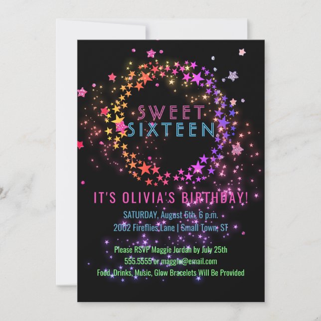 Neon Glow in the Dark Party | Sweet 16 Invitation (Front)