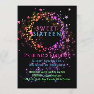 Neon Glow in the Dark Party   Sweet 16 Invitation