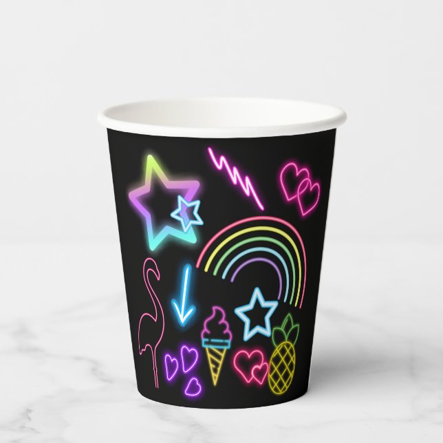 Neon Glow in the Dark, Rainbow Cheetah print Paper Cups (Back)
