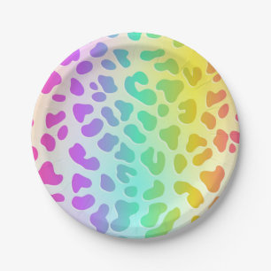 Neon Glow in the Dark, Rainbow Cheetah print Paper Plate