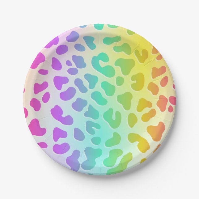 Neon Glow in the Dark, Rainbow Cheetah print Paper Plate (Front)