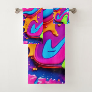 Neon Glow Liquid Splatter Artwork Bath Towel Set