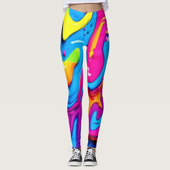 Neon Glow Liquid Splatter Artwork Leggings (Front)
