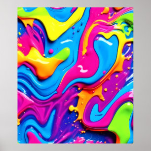 Neon Glow Liquid Splatter Artwork Poster