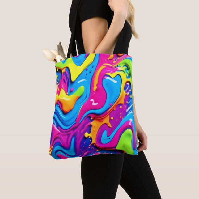 Neon Glow Liquid Splatter Artwork Tote Bag (Close Up)