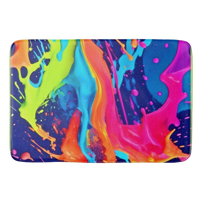 Neon Glow Liquid Swirls Design Bath Mat (Front)