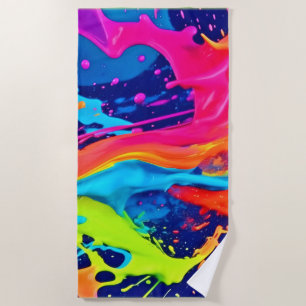 Neon Glow Liquid Swirls Design Beach Towel