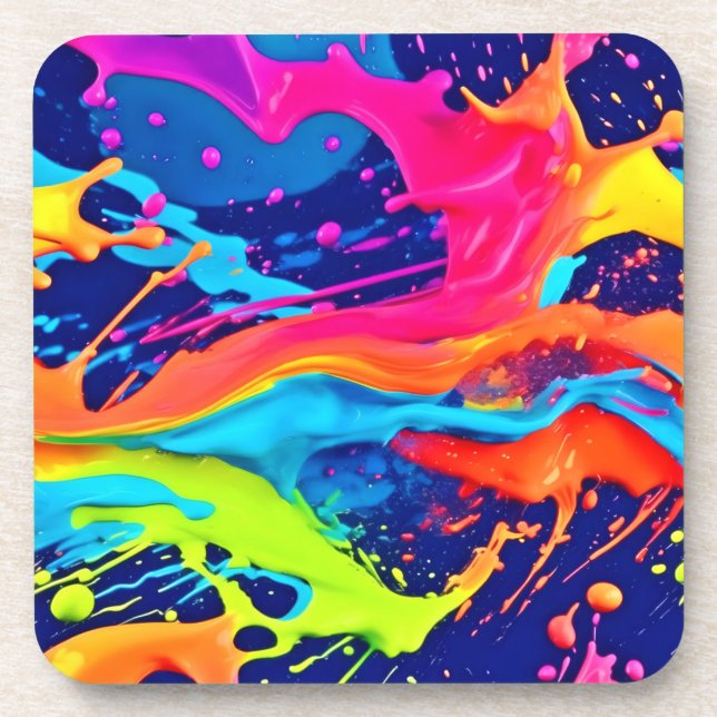 Neon Glow Liquid Swirls Design Coaster (Front)
