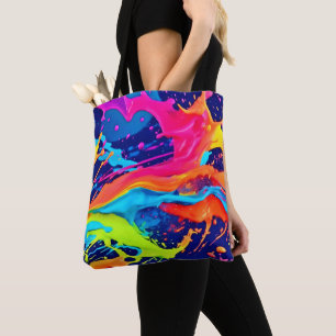 Neon Glow Liquid Swirls Design Tote Bag