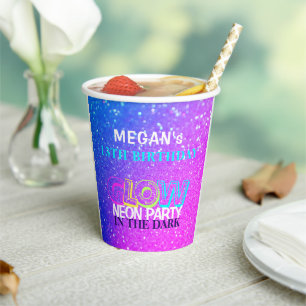 Neon glow modern 13th birthday party paper cups