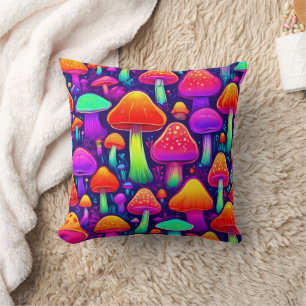 Neon Glow Mushroom Forest Cushion