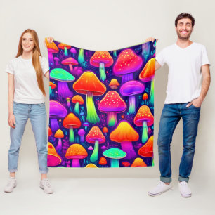 Neon Glow Mushroom Forest Fleece Blanket