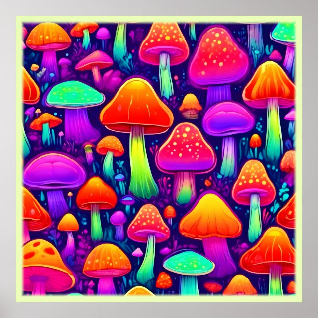 Neon Glow Mushroom Forest Poster (Front)