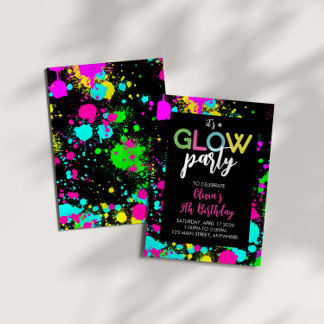 Neon Glow Paint Splatter Birthday  Invitation