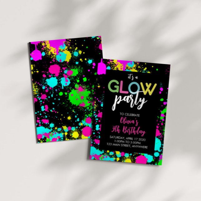 Neon Glow Paint Splatter Birthday  Invitation (Creator Uploaded)