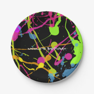 Neon Glow Paint Splatter Birthday Party Paper Plate