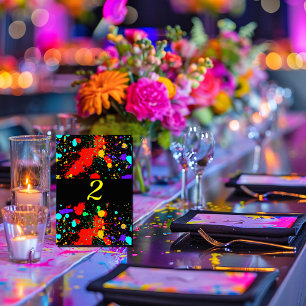 Neon Glow Paint Splatter Table Number