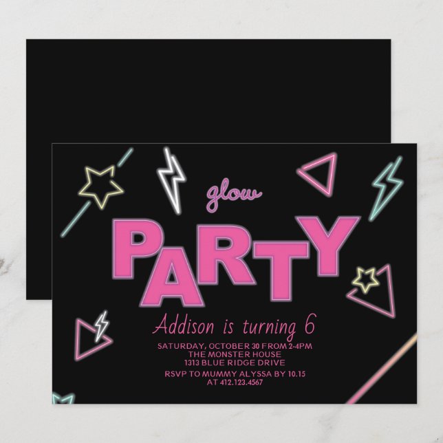 Neon Glow Party Birthday Invitation (Front/Back)
