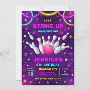 Neon Glow Party Bowling Birthday Invitation