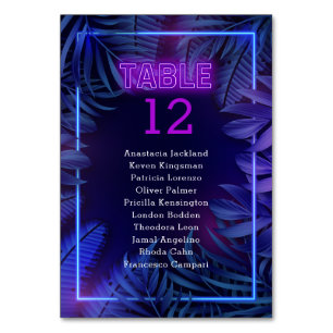 Neon Glow Party Escort Table Number