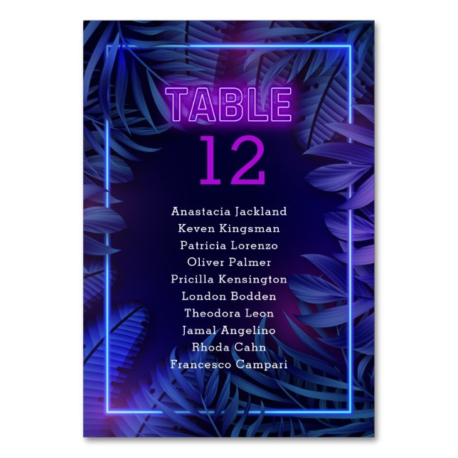 Neon Glow Party Escort Table Number (Front)