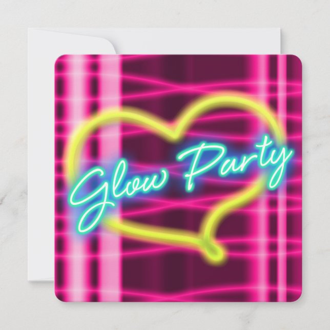 Neon GLOW PARTY Heart Birthday Party Invitation (Front)