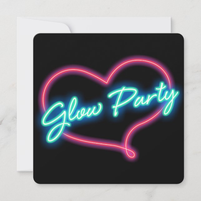 Neon GLOW PARTY Heart Birthday Party Invitation (Front)