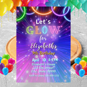 Neon Glow Party Invitation for Girls