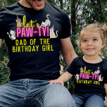 Neon Glow Pink Let's Pawty Cute Cats Family T-Shirt<br><div class="desc">Neon glow yellow and pink "Let's Paw-ty" design with cute cartoon kittens,  custom text for a girl's birthday party.</div>