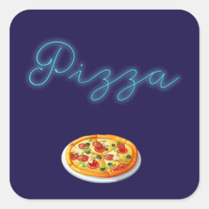 Neon Glow Pizza Square Sticker