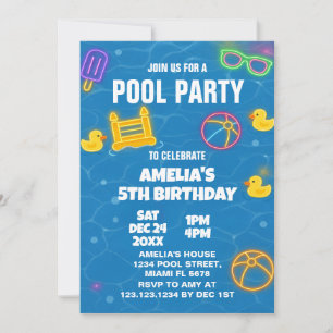 Neon Glow Pool Bash Invitation