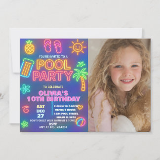 Neon Glow Pool Party Birthday Invite