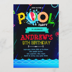 Neon glow pool party invitation