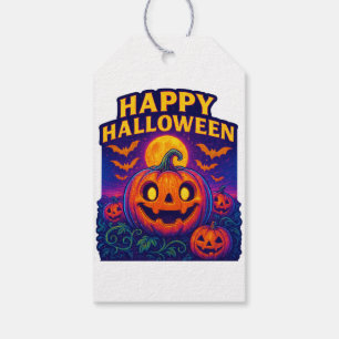 Neon Glow Pumpkin “Happy Halloween” Gift Tags