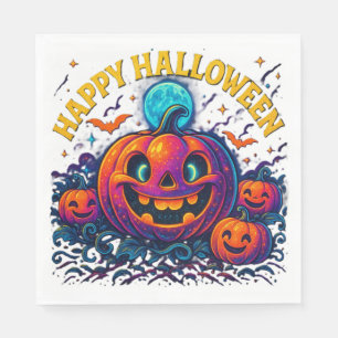 Neon Glow Pumpkin “Happy Halloween” Napkin