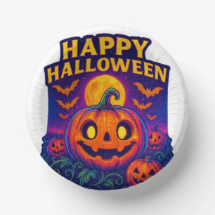 Neon Glow Pumpkin “Happy Halloween” Paper Plate