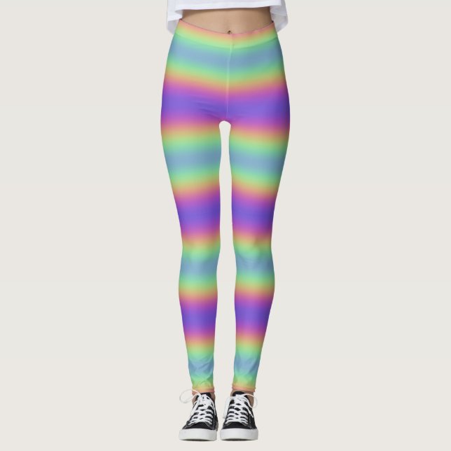 Neon Glow Rainbow Horizontal Stripe Leggings (Front)