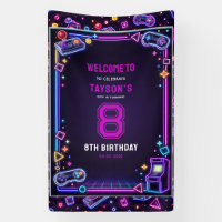 Neon Glow Retro Arcade Gaming 8th Birthday