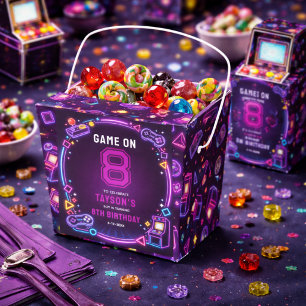 Neon Glow Retro Arcade Gaming 8th Birthday Favour Box