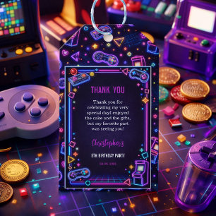 Neon Glow Retro Arcade Gaming 8th Birthday Gift Tags