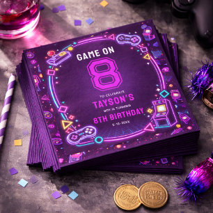 Neon Glow Retro Arcade Gaming 8th Birthday Napkin