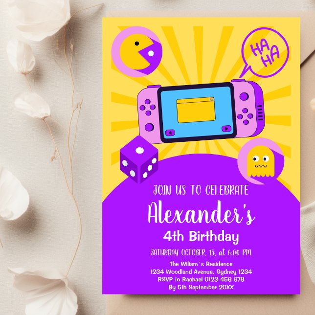 Neon Glow Retro Arcade Gaming Birthday Party  Invitation (Creator Uploaded)