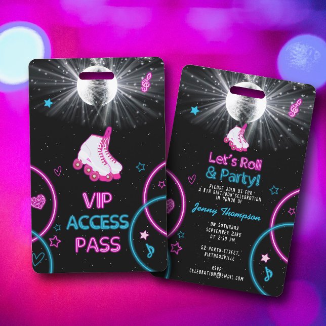 Neon Glow Roller Skating Let's Roll Birthday Party ID Badge (Neon Glow Roller Skating Let's Roll Birthday Party Badge)