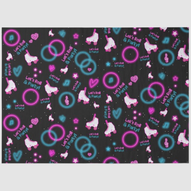 Neon Glow Roller Skating Let's Roll Pattern Tissue Paper (Front)