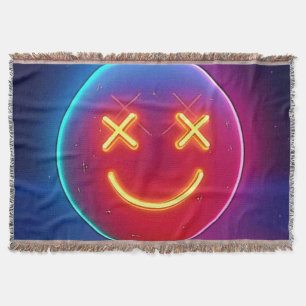 Neon Glow Smiley Face Throw Blanket