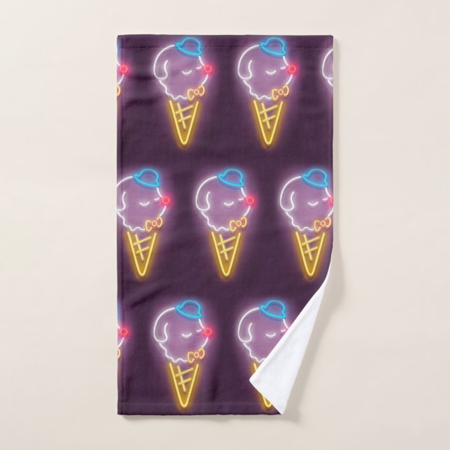 Neon Glow: Smiling Bichon Ice Cream Repeat Pattern Hand Towel (Hand Towel)